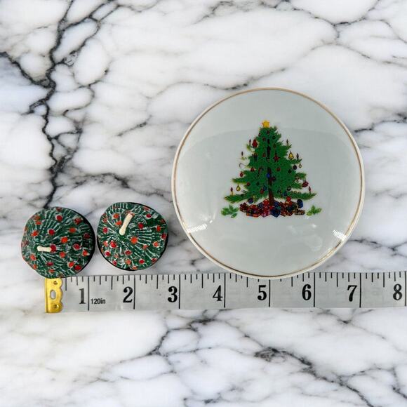 Whimsical Holiday Lidded Trinket Dish Christmas Tree & Tealight Candles - Picture 9 of 10